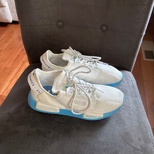 Women’s Adidas NMD R 1 Off White/ Preloved Blue Shoes Sneakers 7.5